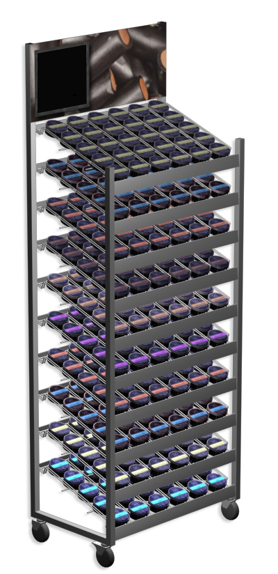Floorstand with Gravity Fed Trays and Castors